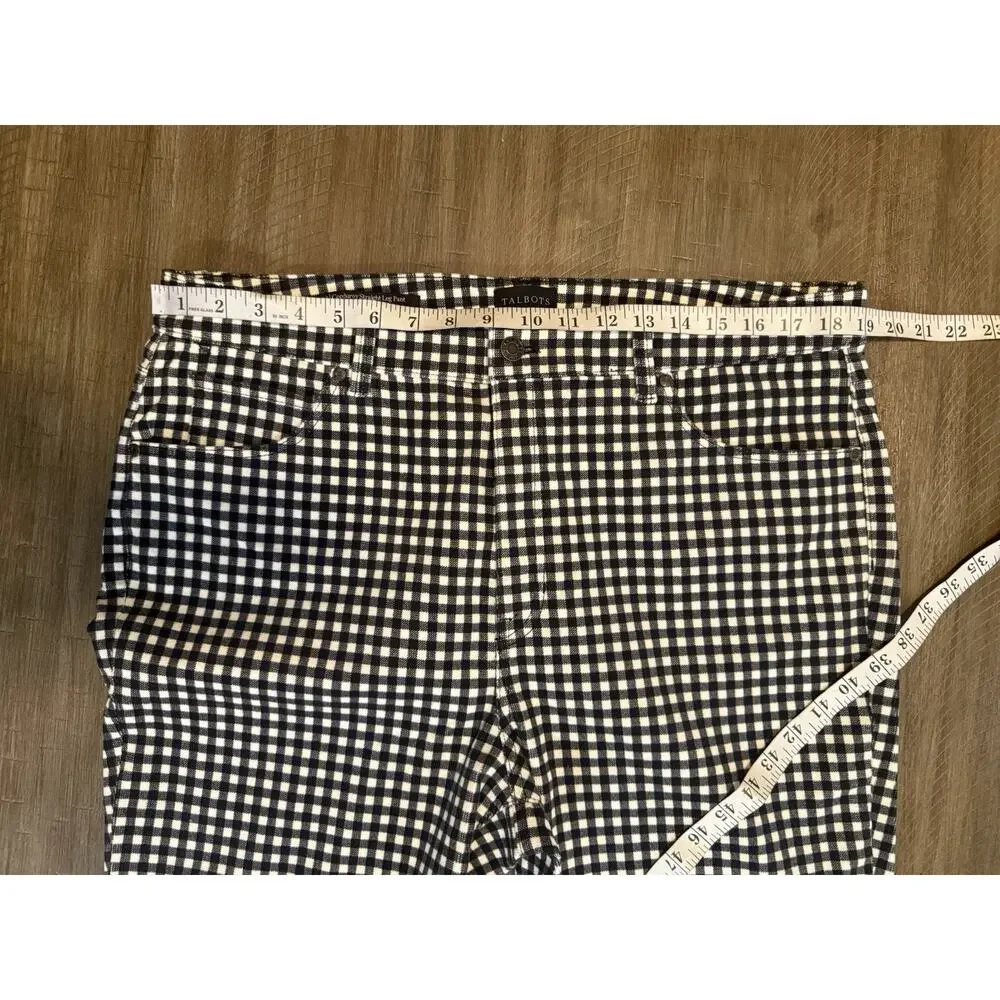 TALBOTS Black White Checked Plaid Corduroy Straight Leg Pants Women's Size 16